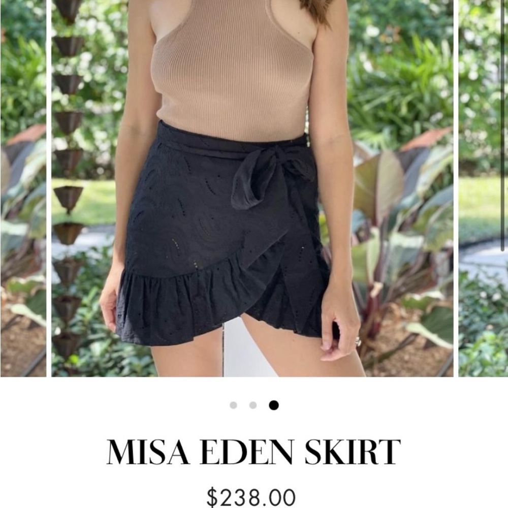 MISA eyelet short mini black skirt. With removable belt sash bow.